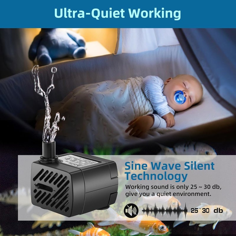 DATOO Mini Submersible Fountain Water Pump With LED Light 50GPH 3W Small Ultra Quiet Water Pump With Tubing For Aquarium Fish Tank Outdoor Pond Water Feature Fountain Statuary - Image 4